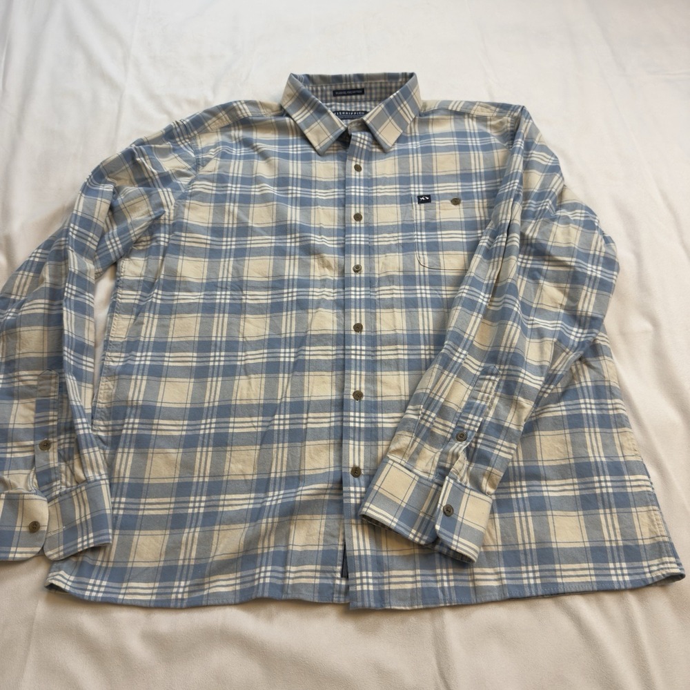 Fish Hippie Flannel Collection Shirt Mens XXL Blue Business Casual Flip Cuff EUC